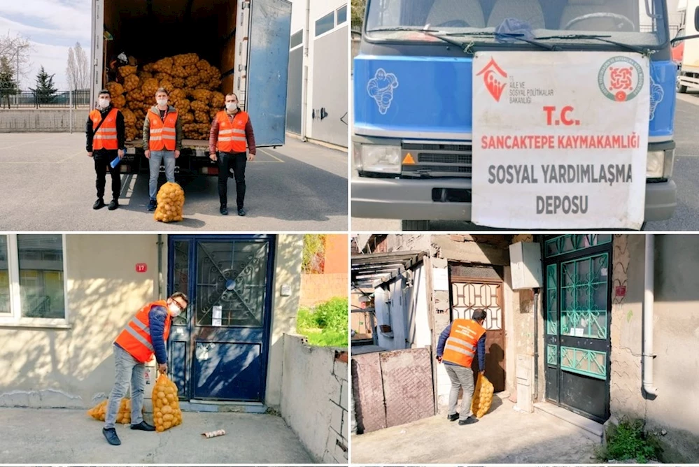 Sancaktepe’de ihtiyaç sahibi ailelere patates ve soğan dağıtıldı